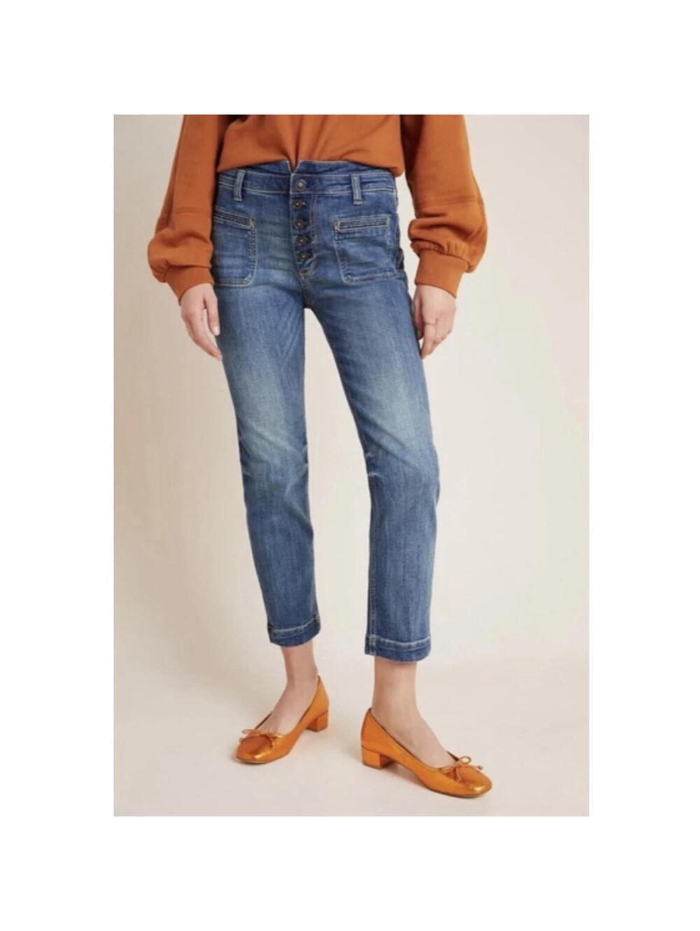 Pilcro Anthropologie High Waisted Sailor Style Jeans Slim Leg Button Fly Size 27